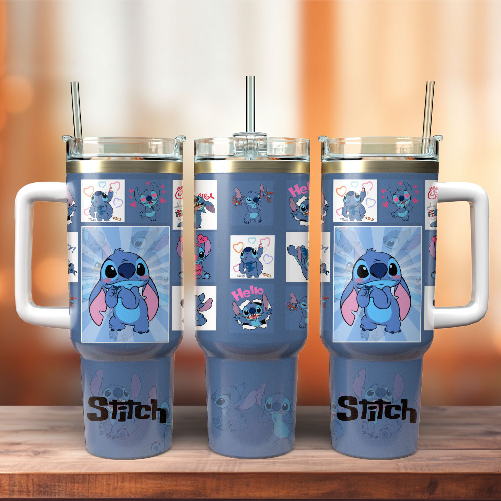 Stitch Cartoon Custom Stanley Quencher 40oz Stainless Steel Tumbler With Handle