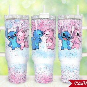 Stitch Cartoon Custom Stanley Quencher 40oz Stainless Steel Tumbler With Handle