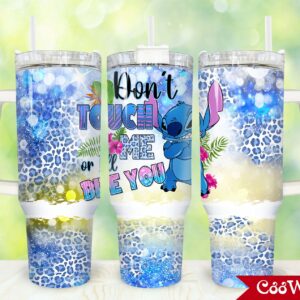 Stitch Cartoon Custom Stanley Quencher 40oz Stainless Steel Tumbler With Handle