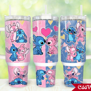Stitch Cartoon Custom Stanley Quencher 40oz Stainless Steel Tumbler With Handle