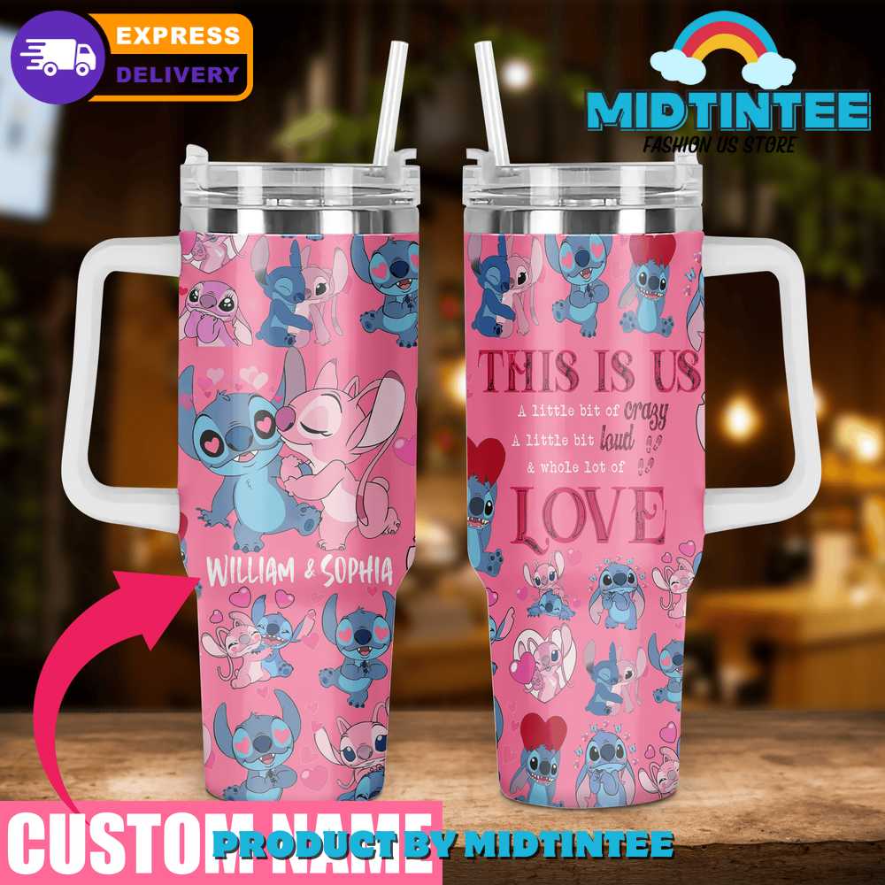 Stitch Couple Disney Cartoon Custom Stanley Quencher 40oz Stainless Steel Tumbler With Handle