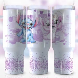 Stitch Couple Disney Cartoon Custom Stanley Quencher 40oz Stainless Steel Tumbler With Handle