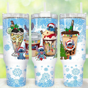 Stitch Holiday Cartoon Custom Stanley Quencher 40oz Stainless Steel Tumbler With Handle
