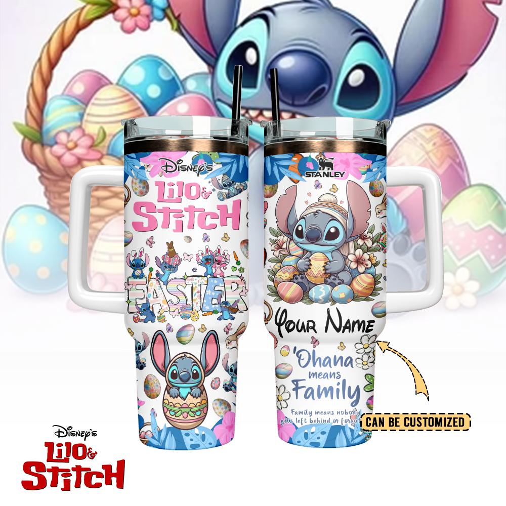 Stitch x Happy Easter Custom Stanley Quencher 40oz Stainless Steel Tumbler With Handle