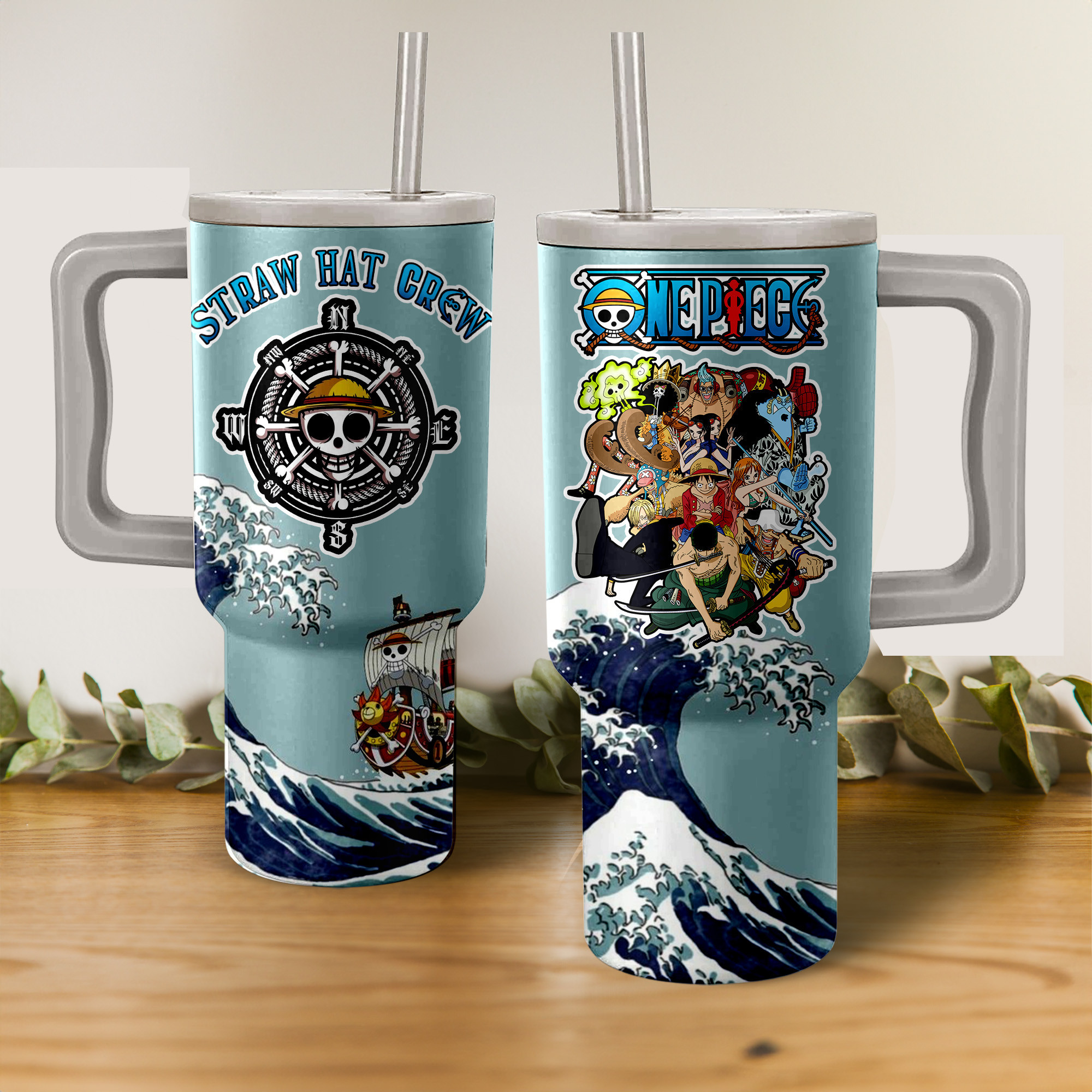 Straw Hat Crew One Piece Anime Custom Stanley Quencher 40oz Stainless Steel Tumbler With Handle