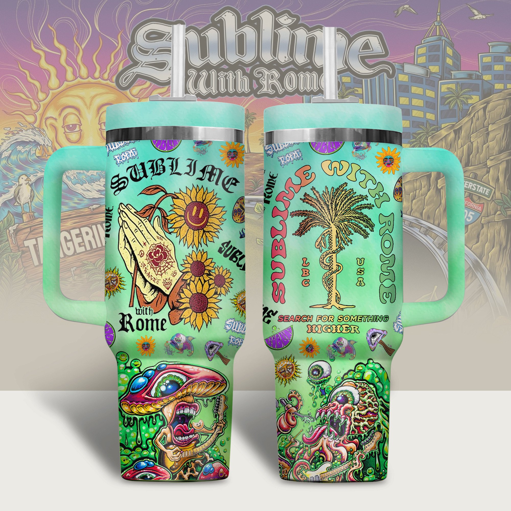 Sublime with Rome Music Custom Stanley Quencher 40oz Stainless Steel Tumbler With Handle