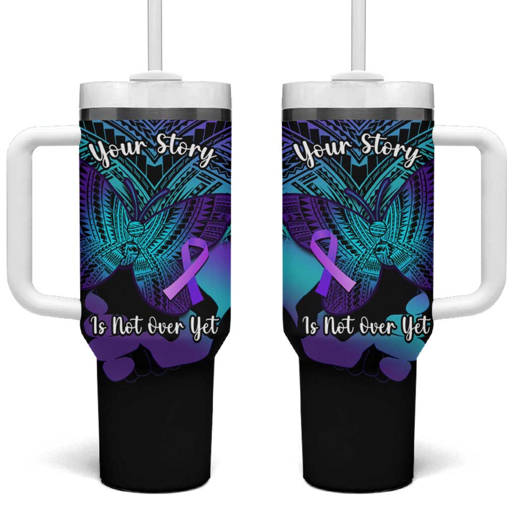 Suicide Awareness Your Story Is Not Over Yet Polynesian Butterfly Tattoo Custom Stanley Quencher 40oz Stainless Steel Tumbler With Handle