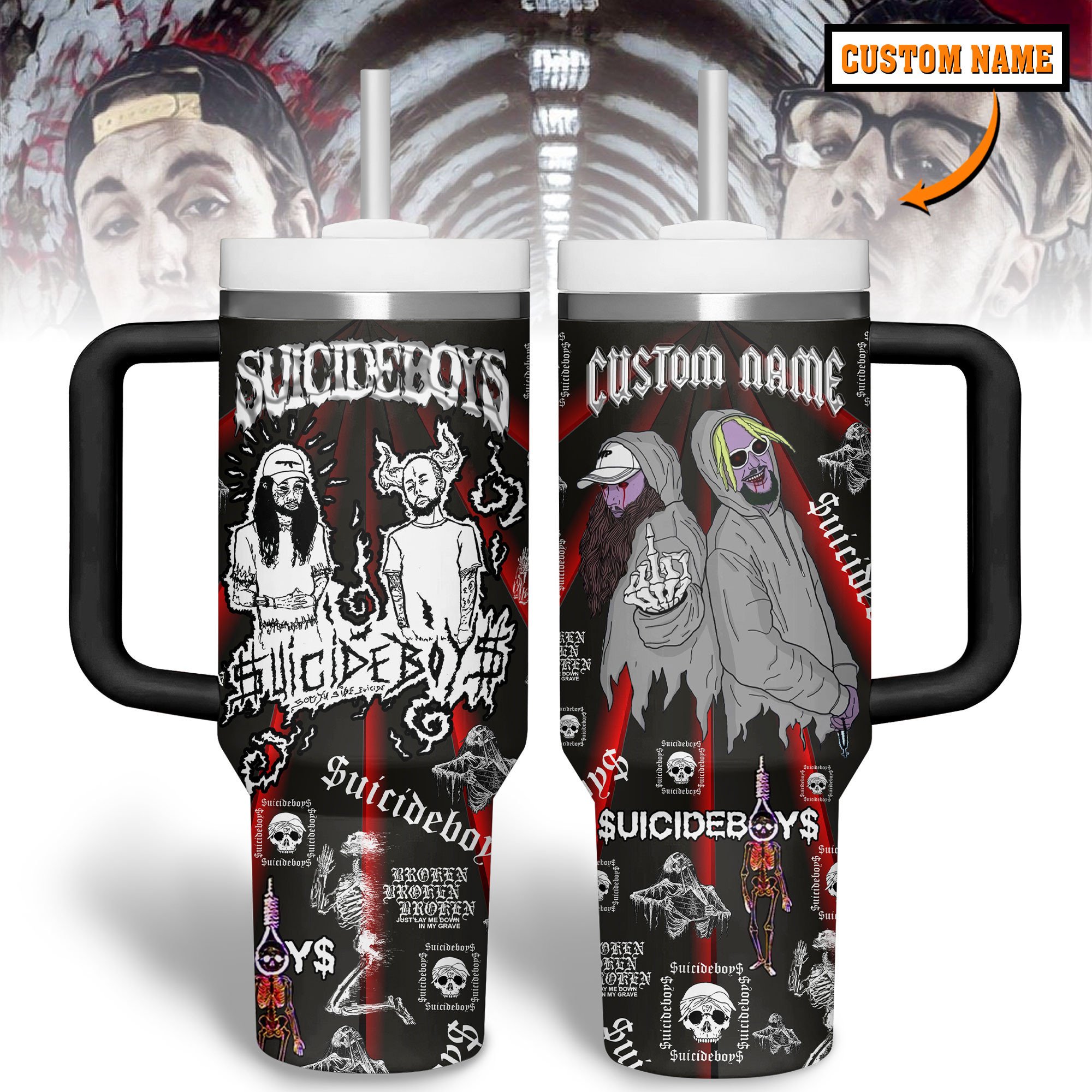 Suicideboy Music Custom Stanley Quencher 40oz Stainless Steel Tumbler With Handle