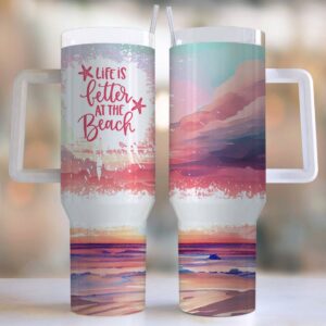 Summer Beach Vibes Custom Stanley Quencher 40oz Stainless Steel Tumbler With Handle