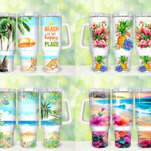 Summer Tropical Flamingo Custom Stanley Quencher 40oz Stainless Steel Tumbler With Handle