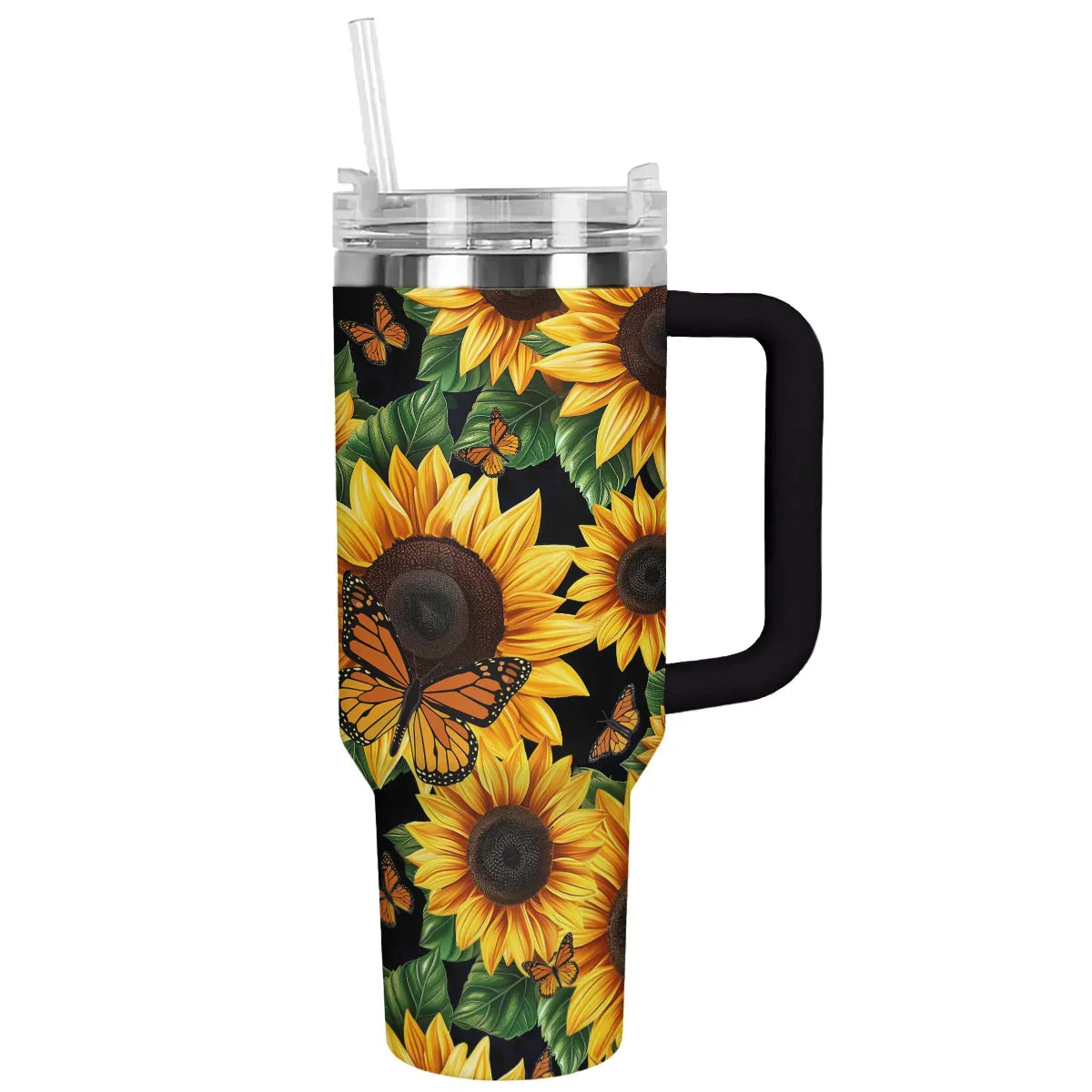 Sunflower Beautiful Garden Custom Stanley Quencher 40oz Stainless Steel Tumbler With Handle