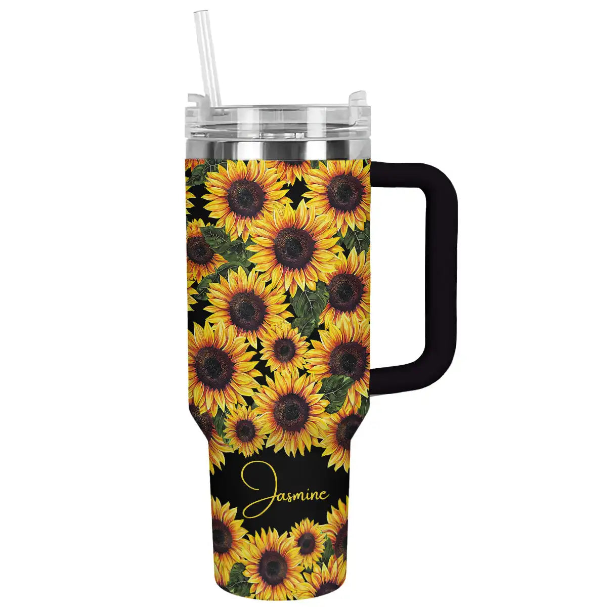 Sunflower Custom Stanley Quencher 40oz Stainless Steel Tumbler With Handle