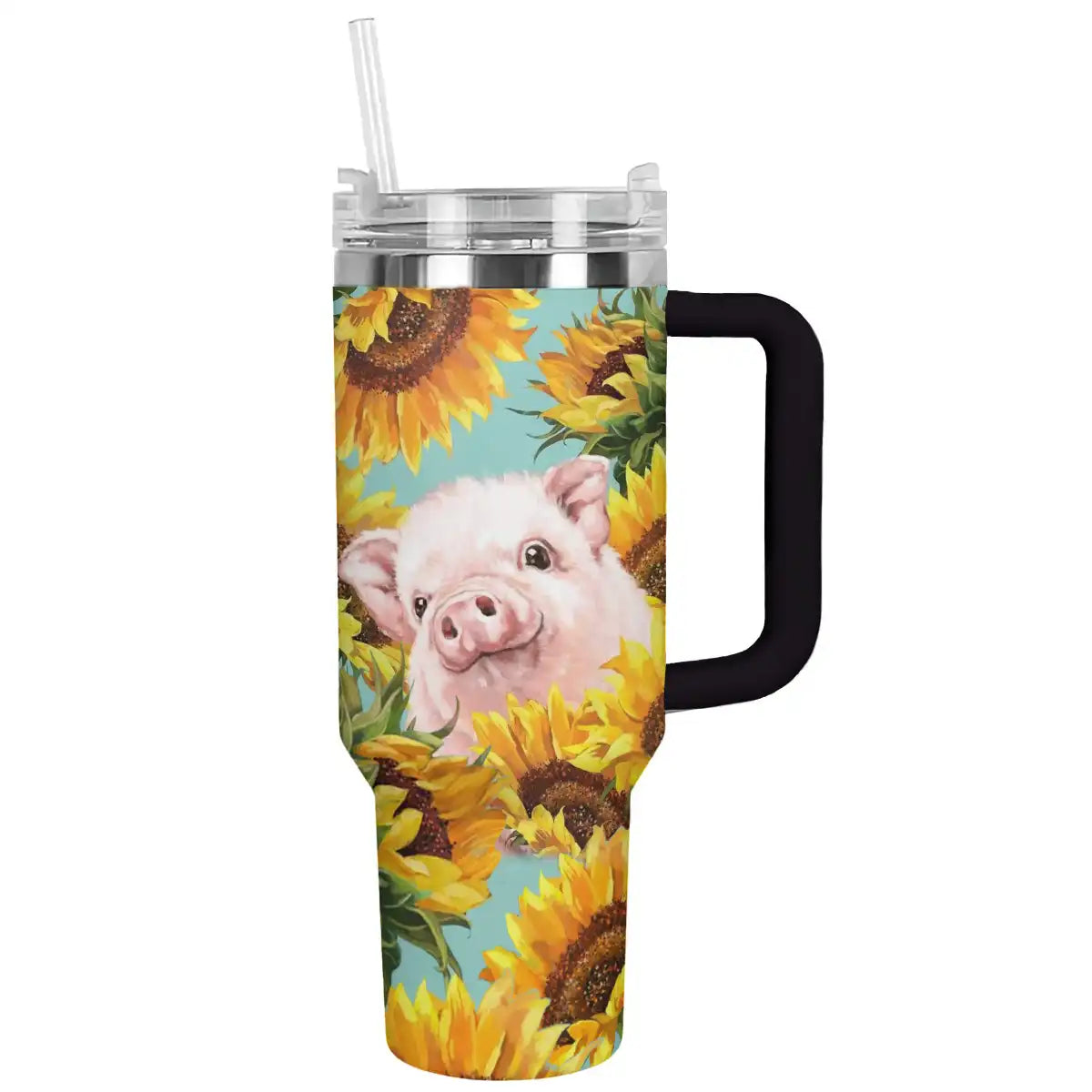 Sunflower Custom Stanley Quencher 40oz Stainless Steel Tumbler With Handle