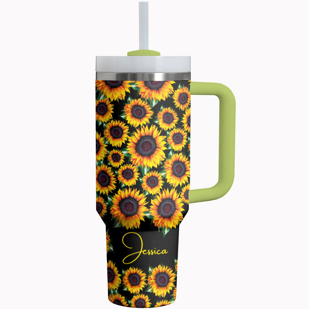 Sunflower Custom Stanley Quencher 40oz Stainless Steel Tumbler With Handle