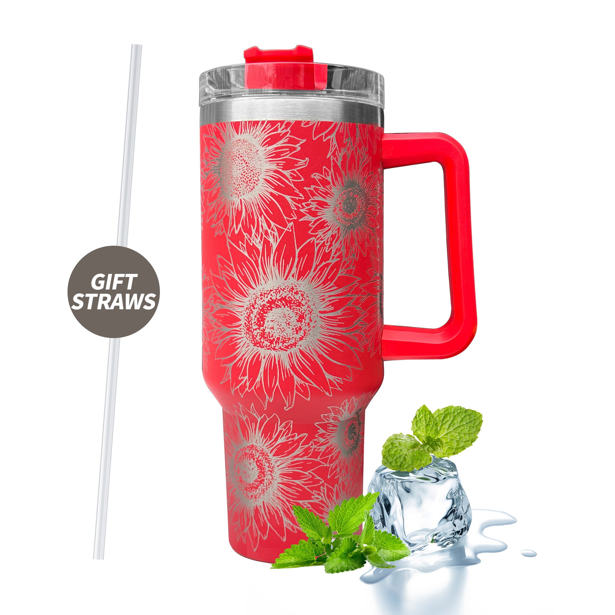 Sunflower Custom Stanley Quencher 40oz Stainless Steel Tumbler With Handle
