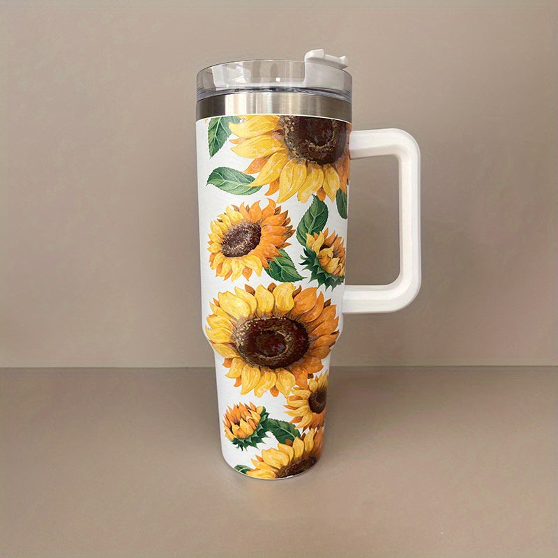Sunflower Custom Stanley Quencher 40oz Stainless Steel Tumbler With Handle