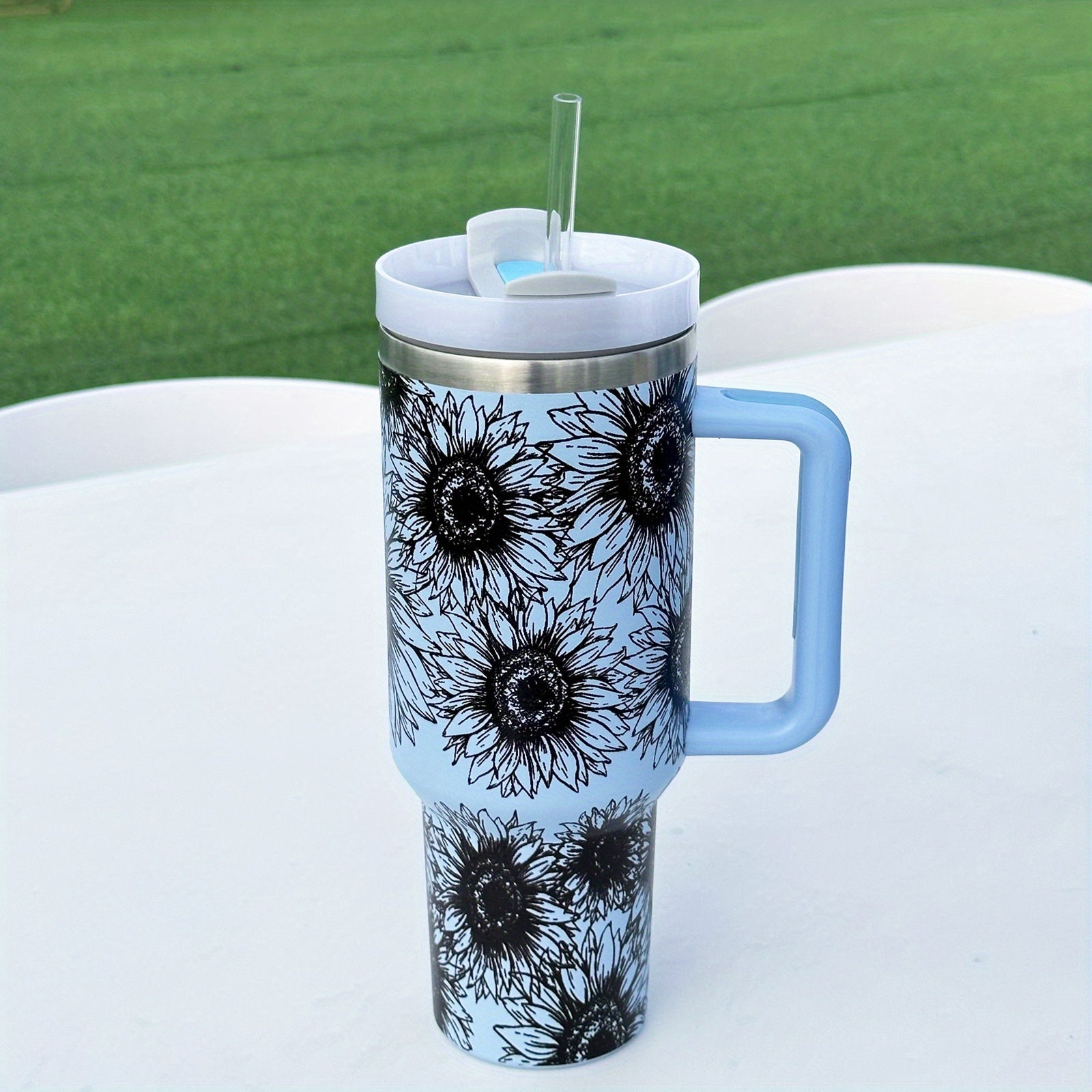 Sunflower Custom Stanley Quencher 40oz Stainless Steel Tumbler With Handle