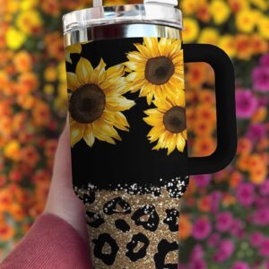 Sunflower Custom Stanley Quencher 40oz Stainless Steel Tumbler With Handle