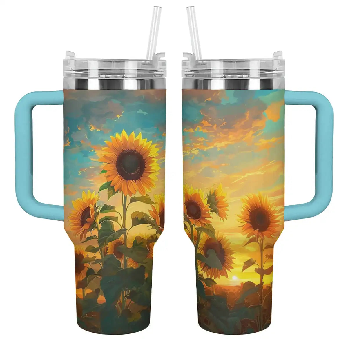 Sunflower Custom Stanley Quencher 40oz Stainless Steel Tumbler With Handle