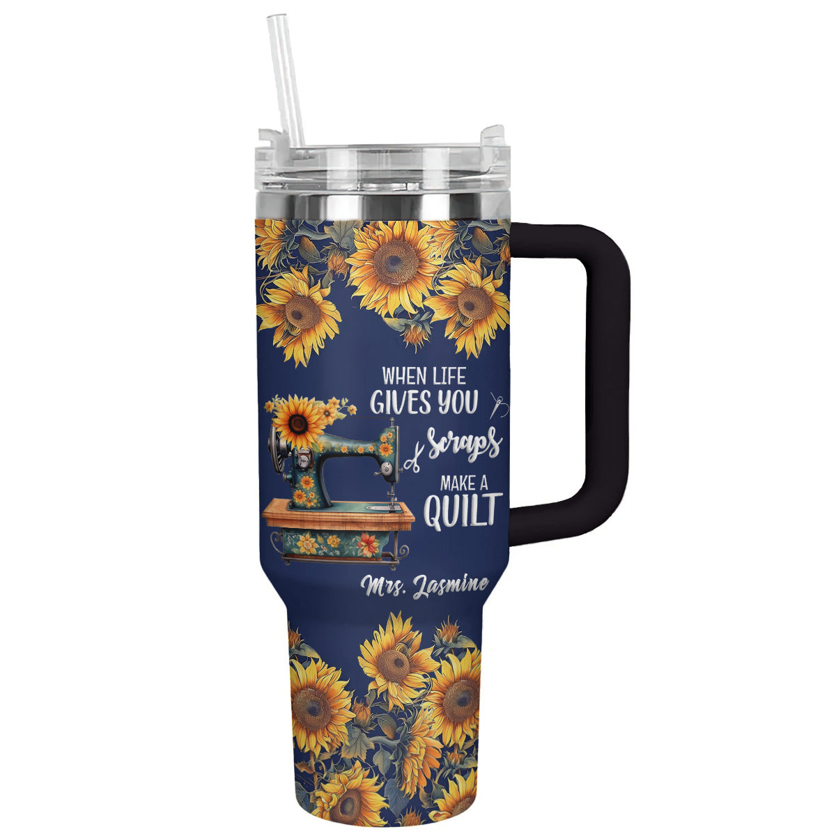 Sunflower Custom Stanley Quencher 40oz Stainless Steel Tumbler With Handle