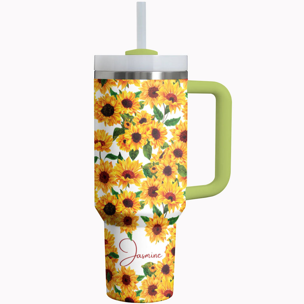 Sunflower Custom Stanley Quencher 40oz Stainless Steel Tumbler With Handle