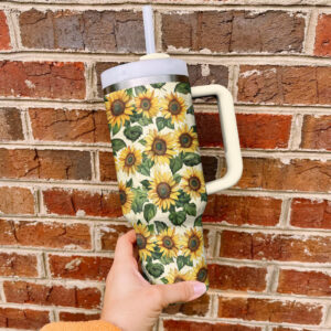 Sunflower Custom Stanley Quencher 40oz Stainless Steel Tumbler With Handle