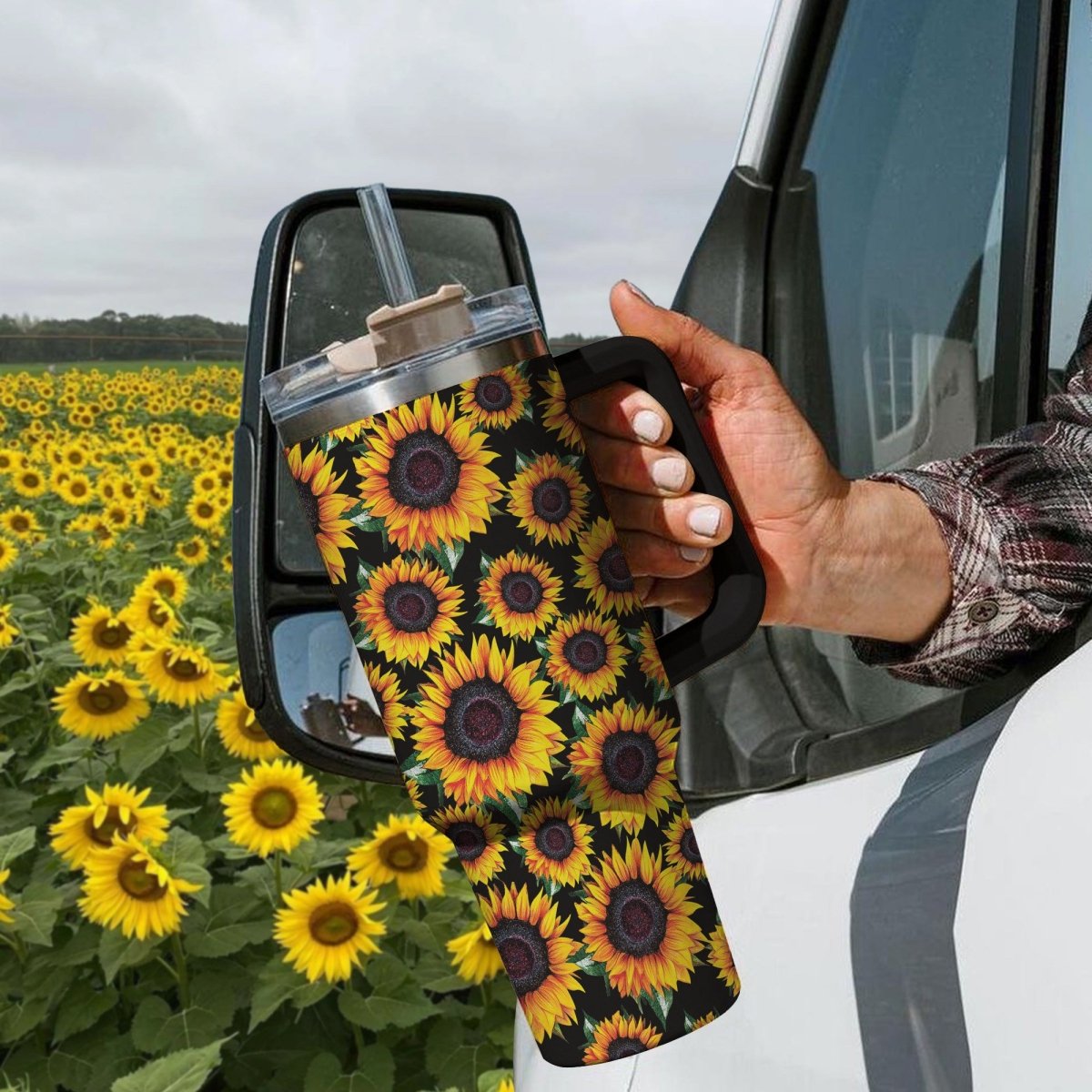 Sunflower Custom Stanley Quencher 40oz Stainless Steel Tumbler With Handle