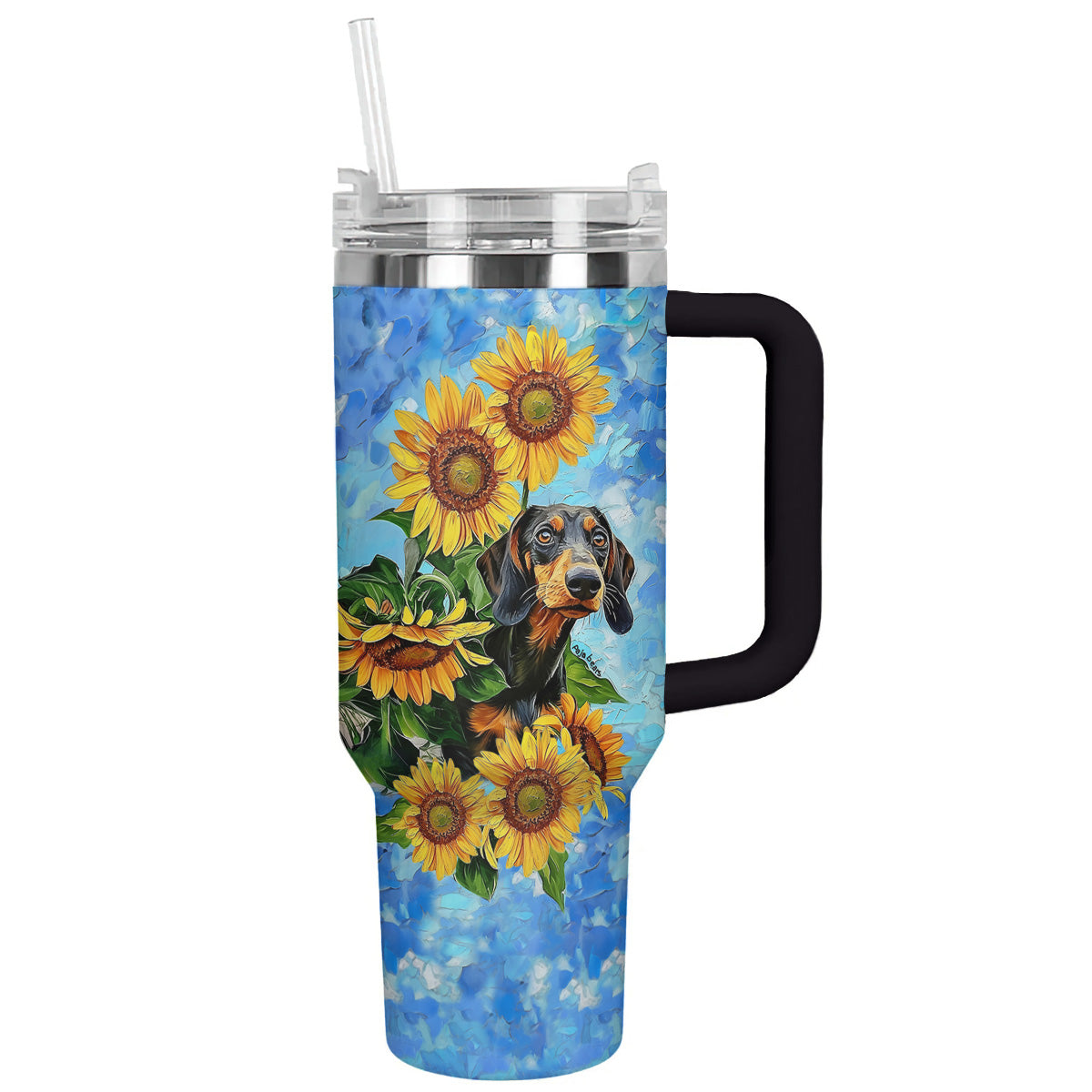 Sunflower Custom Stanley Quencher 40oz Stainless Steel Tumbler With Handle