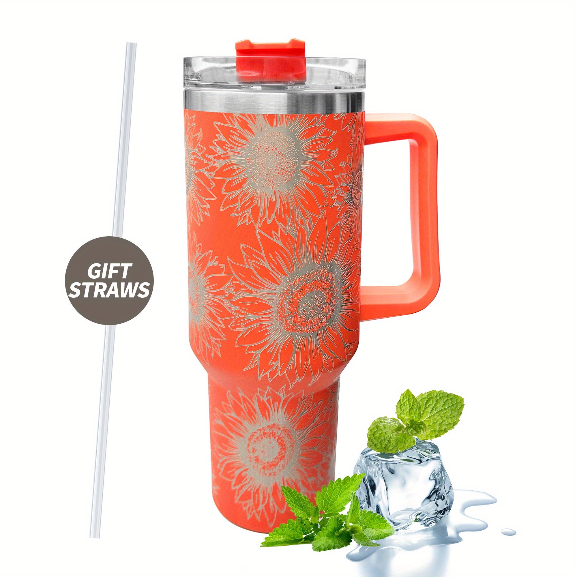 Sunflower Custom Stanley Quencher 40oz Stainless Steel Tumbler With Handle