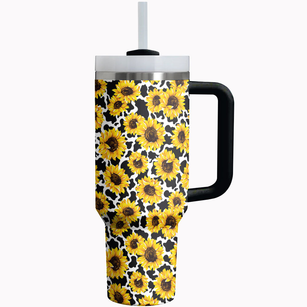 Sunflower Custom Stanley Quencher 40oz Stainless Steel Tumbler With Handle