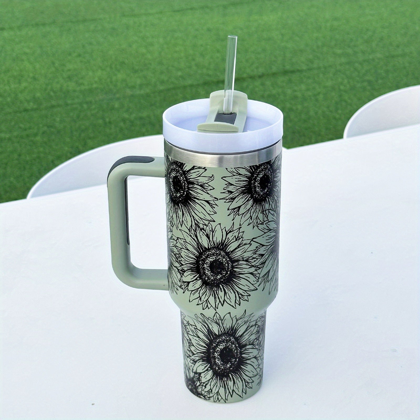 Sunflower Custom Stanley Quencher 40oz Stainless Steel Tumbler With Handle