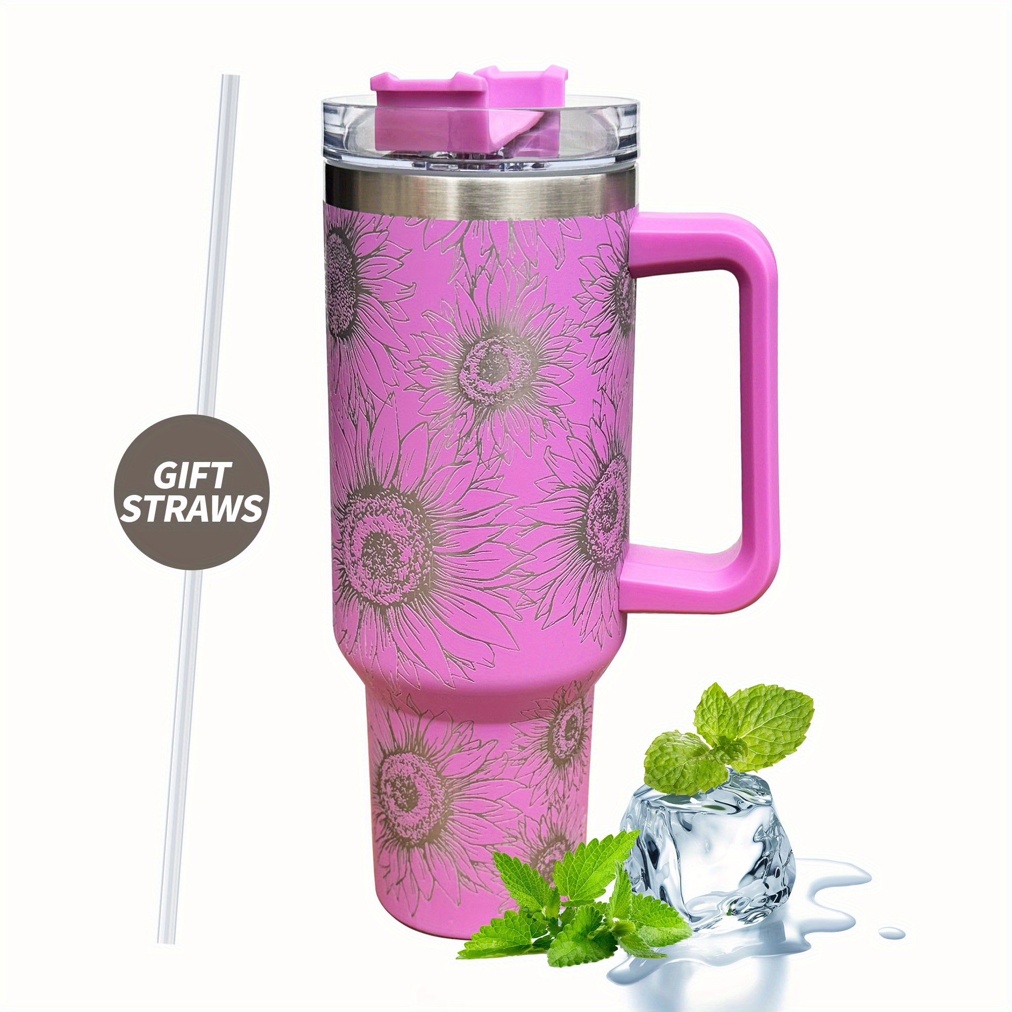 Sunflower Custom Stanley Quencher 40oz Stainless Steel Tumbler With Handle
