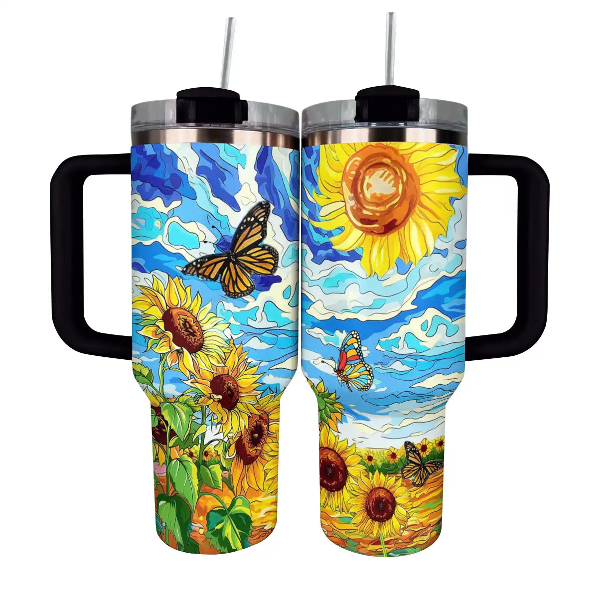 Sunflower Custom Stanley Quencher 40oz Stainless Steel Tumbler With Handle