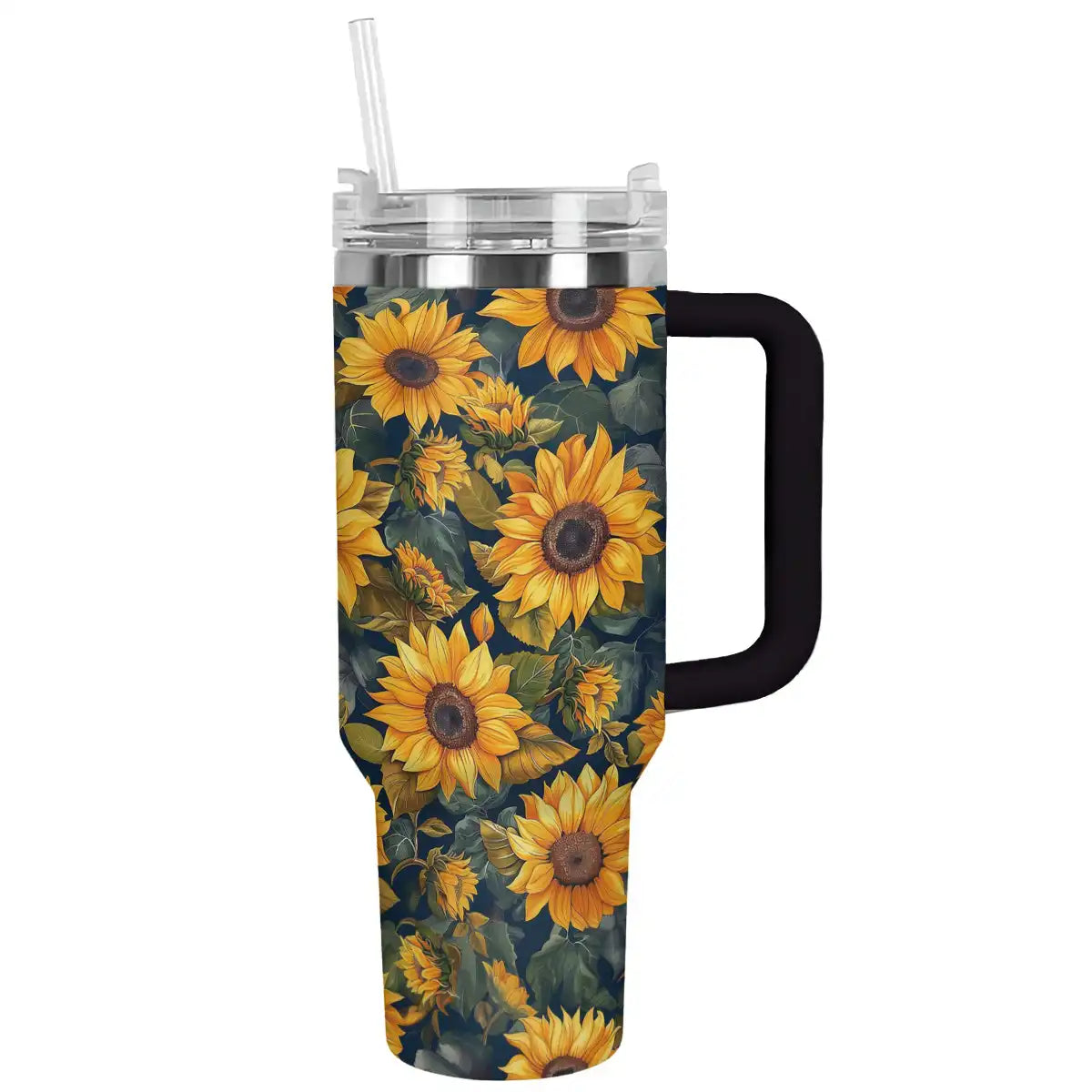 Sunflower Custom Stanley Quencher 40oz Stainless Steel Tumbler With Handle
