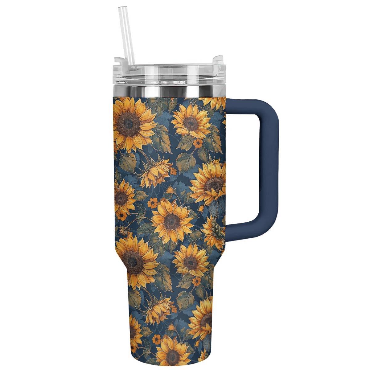 Sunflower Custom Stanley Quencher 40oz Stainless Steel Tumbler With Handle
