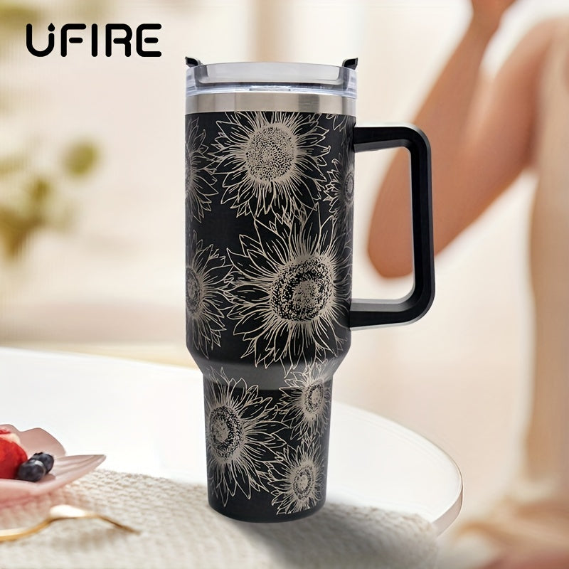 Sunflower Custom Stanley Quencher 40oz Stainless Steel Tumbler With Handle