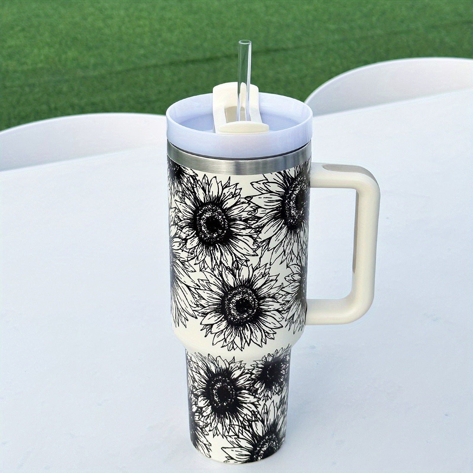 Sunflower Custom Stanley Quencher 40oz Stainless Steel Tumbler With Handle