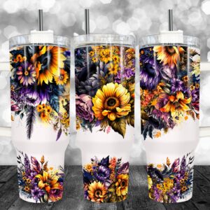 Sunflower Floral Custom Stanley Quencher 40oz Stainless Steel Tumbler With Handle