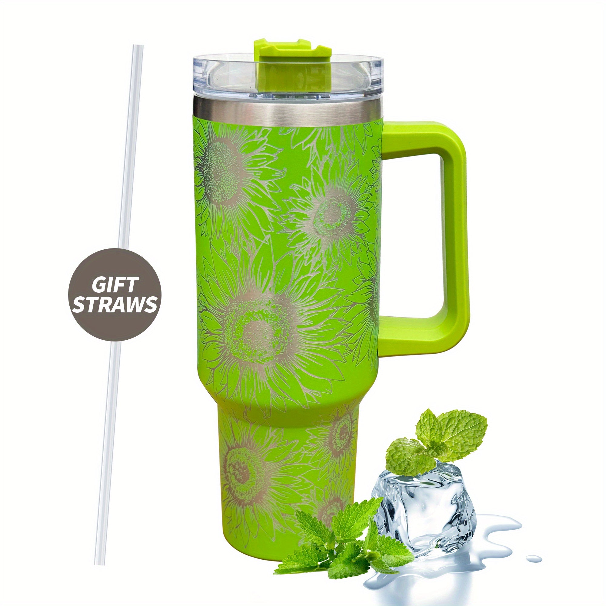 Sunflower Print Custom Stanley Quencher 40oz Stainless Steel Tumbler With Handle