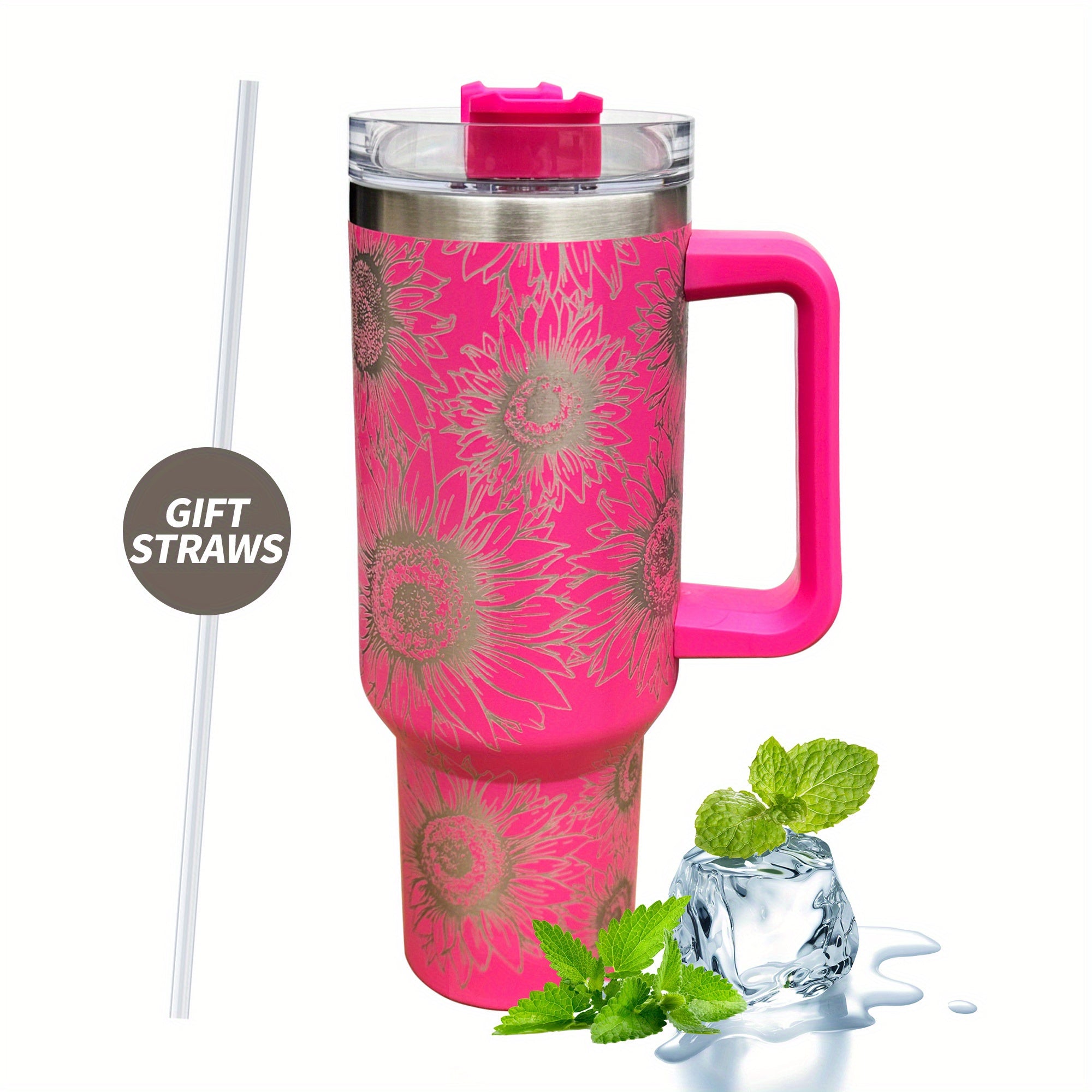 Sunflower Print Custom Stanley Quencher 40oz Stainless Steel Tumbler With Handle