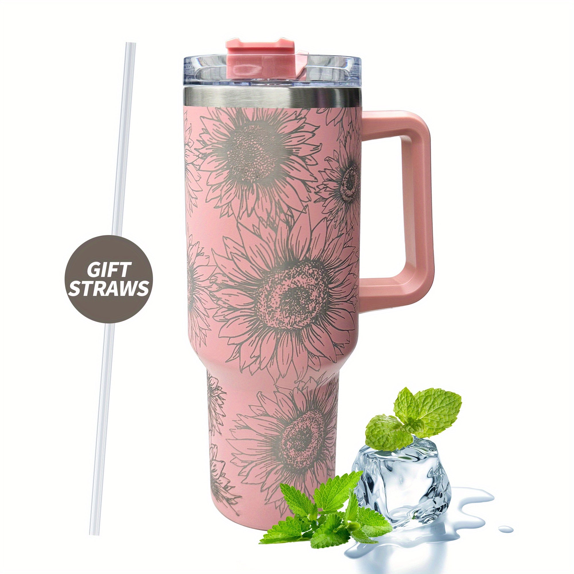 Sunflower Print Custom Stanley Quencher 40oz Stainless Steel Tumbler With Handle