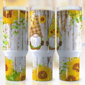 Sunflowers And Gnomes Custom Stanley Quencher 40oz Stainless Steel Tumbler With Handle