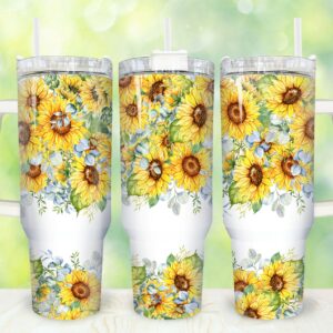 Sunflowers Custom Stanley Quencher 40oz Stainless Steel Tumbler With Handle