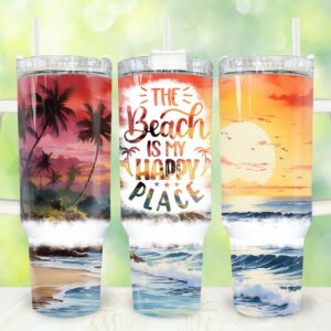 Sunset Beach Custom Stanley Quencher 40oz Stainless Steel Tumbler With Handle