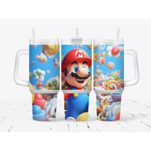 Super Mario Bros Games Custom Stanley Quencher 40oz Stainless Steel Tumbler With Handle