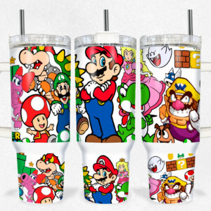 Super Mario Bros Games Custom Stanley Quencher 40oz Stainless Steel Tumbler With Handle