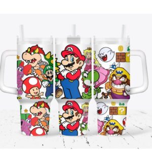 Super Mario Bros Games Custom Stanley Quencher 40oz Stainless Steel Tumbler With Handle
