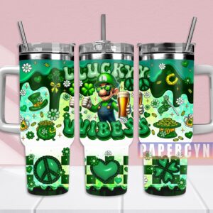 Super Mario Custom Stanley Quencher 40oz Stainless Steel Tumbler With Handle