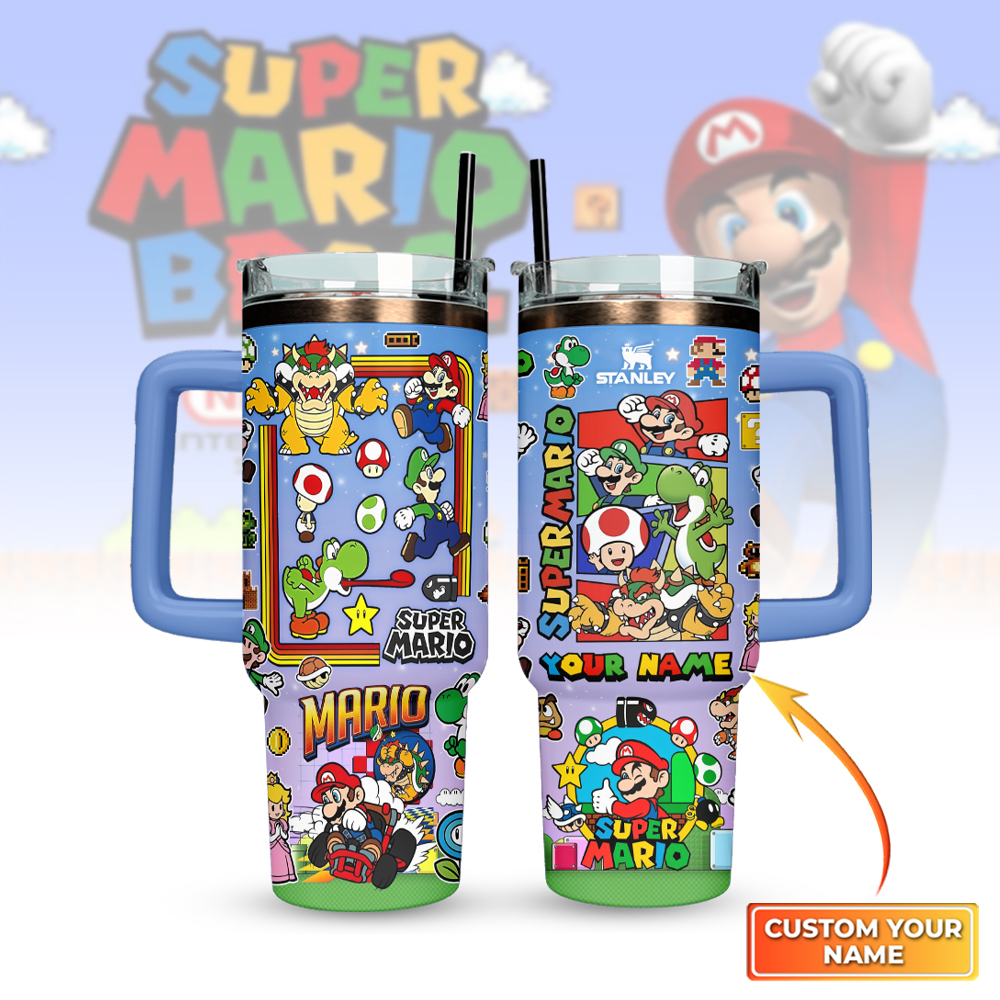 Super Mario Custom Stanley Quencher 40oz Stainless Steel Tumbler With Handle