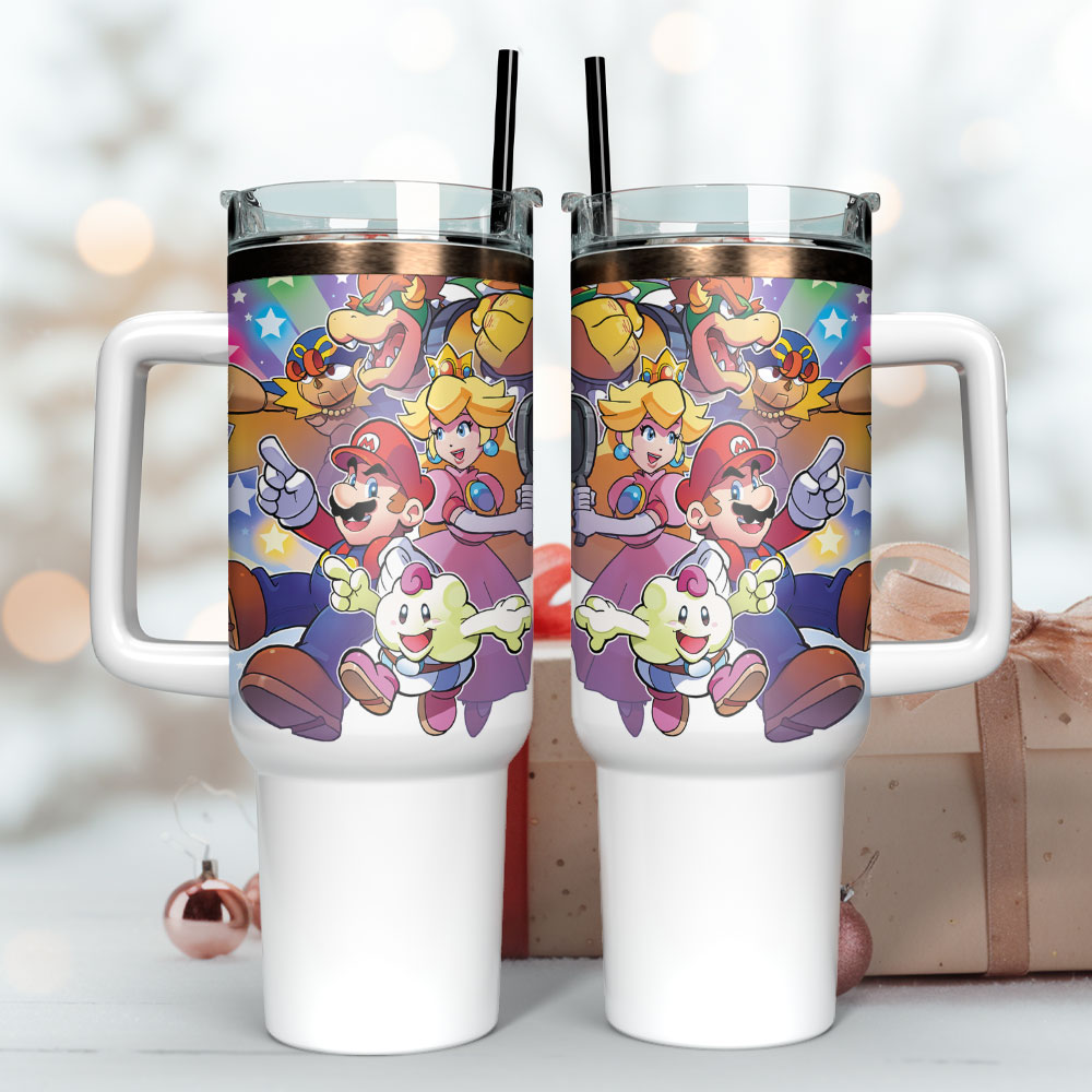 Super Mario Game Movie Custom Stanley Quencher 40oz Stainless Steel Tumbler With Handle
